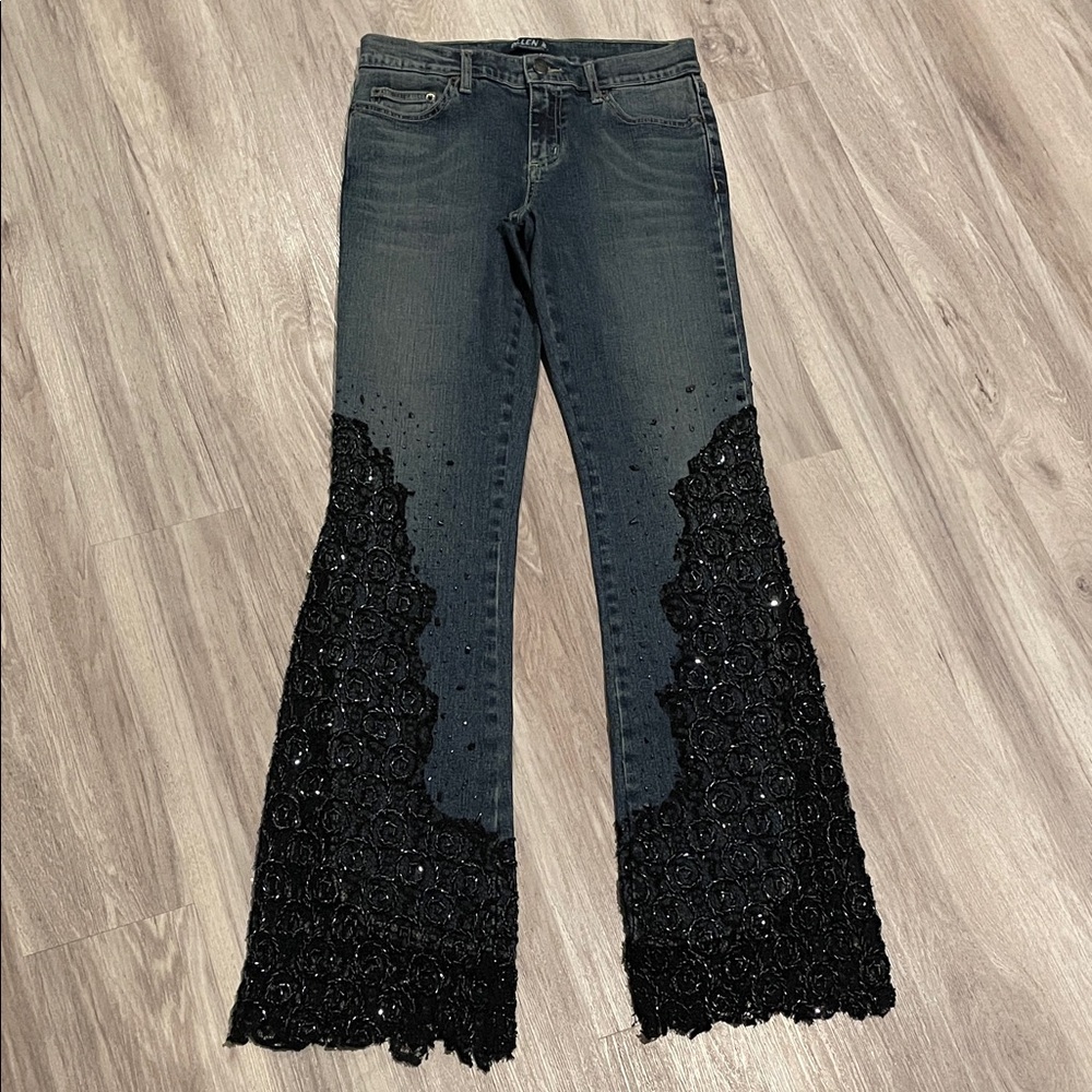 Allen B. By Allen Schwartz Black Lace Flare Jeans